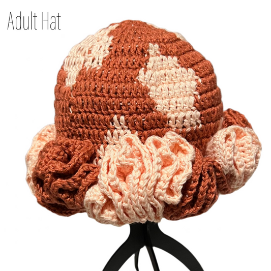 Handmade mommy and me hats adult ruffle hat in brown and cream crochet by ThreadsByHannah