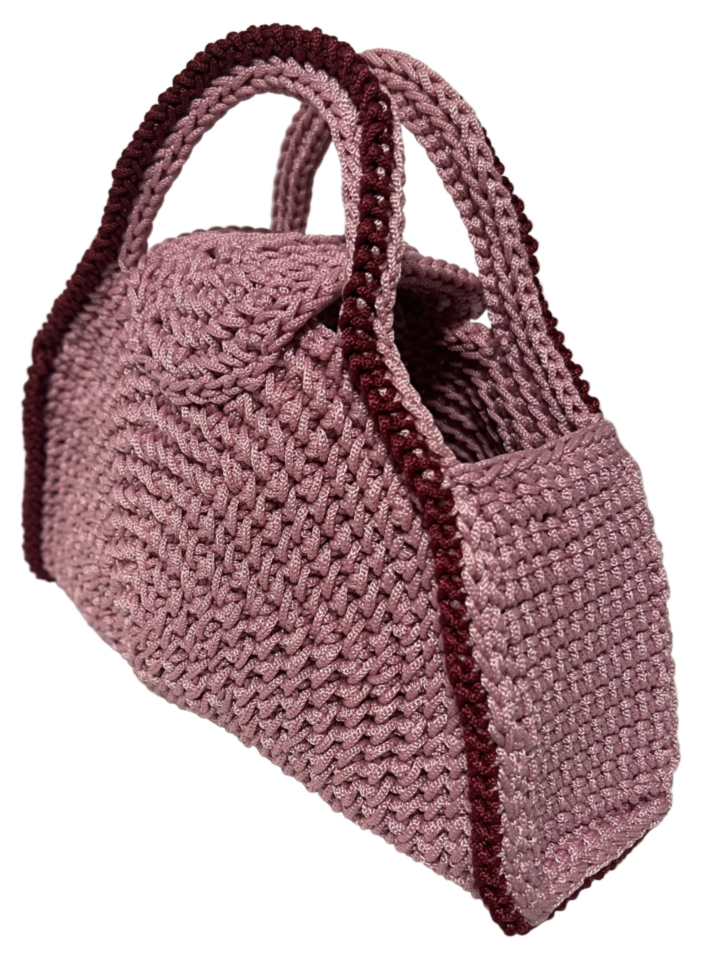 Handmade Pink Half Moon Clutch Handbag with textured design and sturdy handles