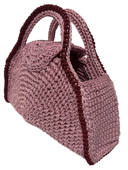 Handmade Pink Half Moon Clutch Handbag with textured design and sturdy handles