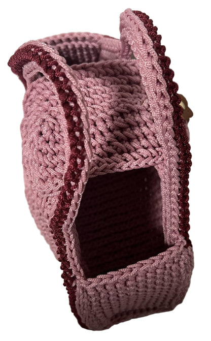 Handmade Pink Half Moon Clutch Handbag with unique textured design and elegant maroon trim