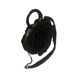 ThreadsByHannah Kenyan Bloom Handcrafted Rose Flower Bag black crocheted crossbody with round handle and chain strap