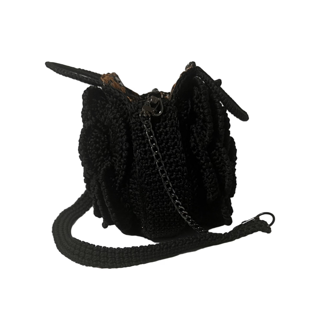 ThreadsByHannah Kenyan Bloom Handcrafted Rose Flower Bag crossbody in black crochet design