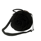 Black Kenyan Bloom Handcrafted Rose Flower Bag crossbody with detailed woven floral design