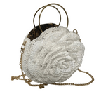ThreadsByHannah Petals Tradition African Crochet Flower Purse crossbody bag with gold chain and ring handles