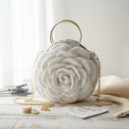 Petals Tradition African Crochet Flower Purse crossbody bag with white floral crochet and gold chain by ThreadsByHannah