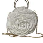 ThreadsByHannah white Petals Tradition African Crochet Flower Purse crossbody bag with gold chain strap
