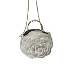 White Petals Tradition African Crochet Flower Purse crossbody handbag with gold chain and round handles