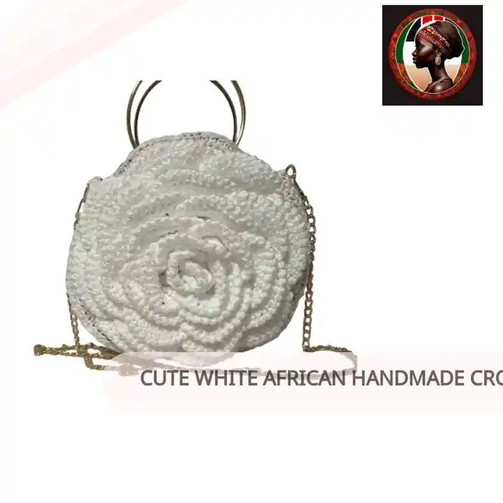 Cute White African Handmade Crochet Rose Bag by@Outfy