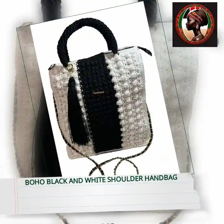 Boho Black and White Shoulder Handbag by@Outfy