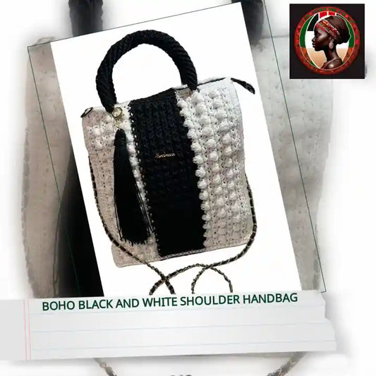 Boho Black and White Shoulder Handbag by@Outfy