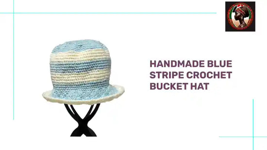 Handmade Blue Stripe Crochet Bucket Hat by@Outfy