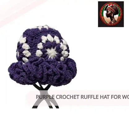 Purple Crochet Ruffle Hat for Women by@Outfy