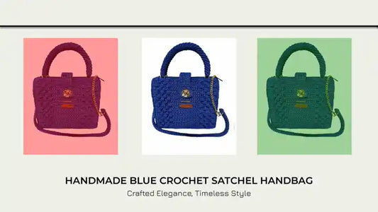 Handmade Blue Crochet Satchel Handbag by@Outfy