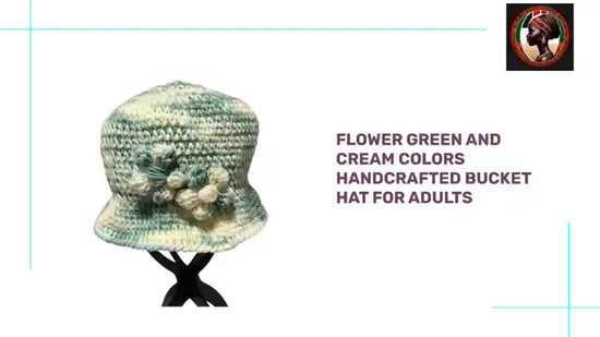 Flower Green and Cream Colors Handcrafted Bucket Hat For Adults by@Outfy