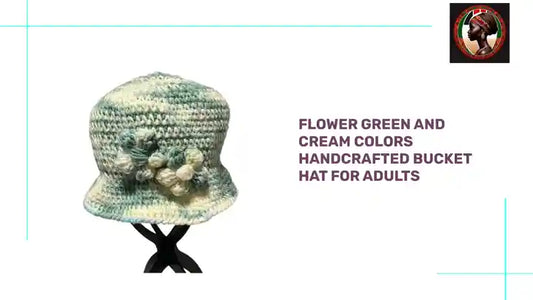 Flower Green and Cream Colors Handcrafted Bucket Hat For Adults by@Outfy