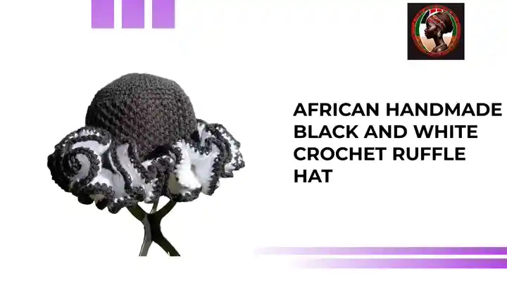 African Handmade Black and White Crochet Ruffle Hat by@Outfy