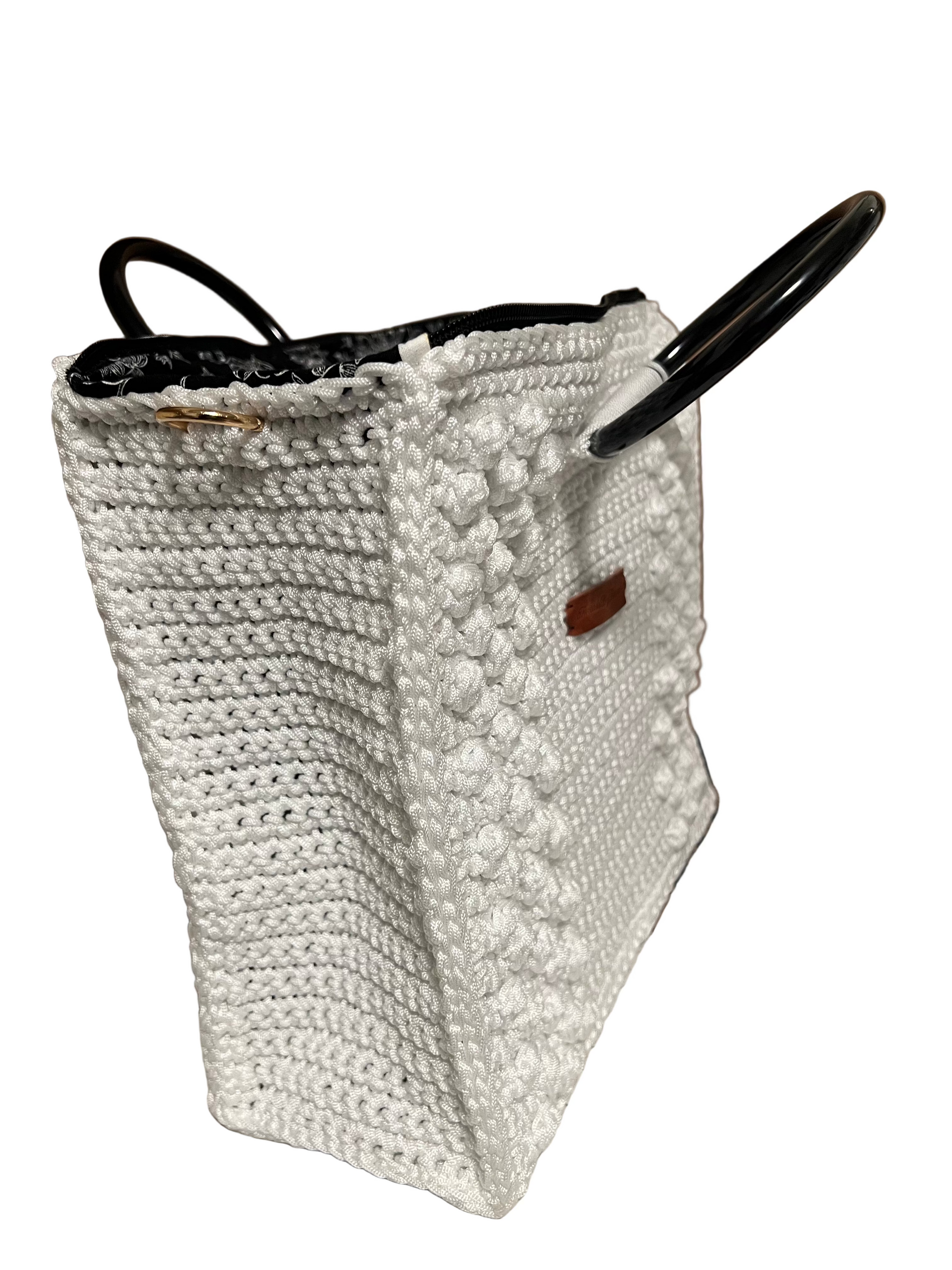 Stylish white boho satchel bag for women with unique design and sturdy handles