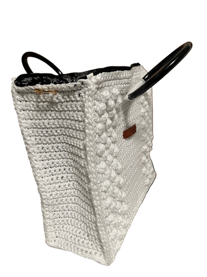 Stylish white boho satchel bag for women with unique design and sturdy handles