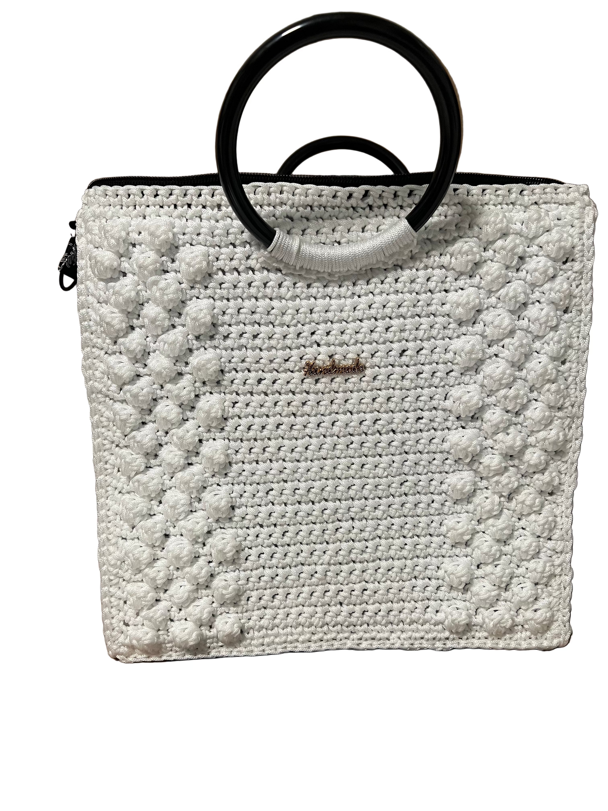 Stylish white boho satchel bag for women with unique textured design and sturdy handles